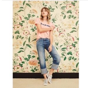 MOTHER The Dusty Cuff Fray Jeans Mums The Word Blue High Rise Straight Size 25